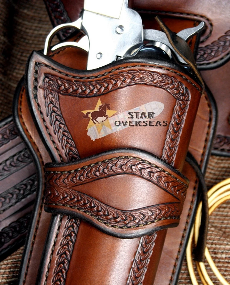 Western Gun Holster Belt Leather Revolver Pistol Tooled .22, .35/357 .44/45 Cal - Image 2 of 4
