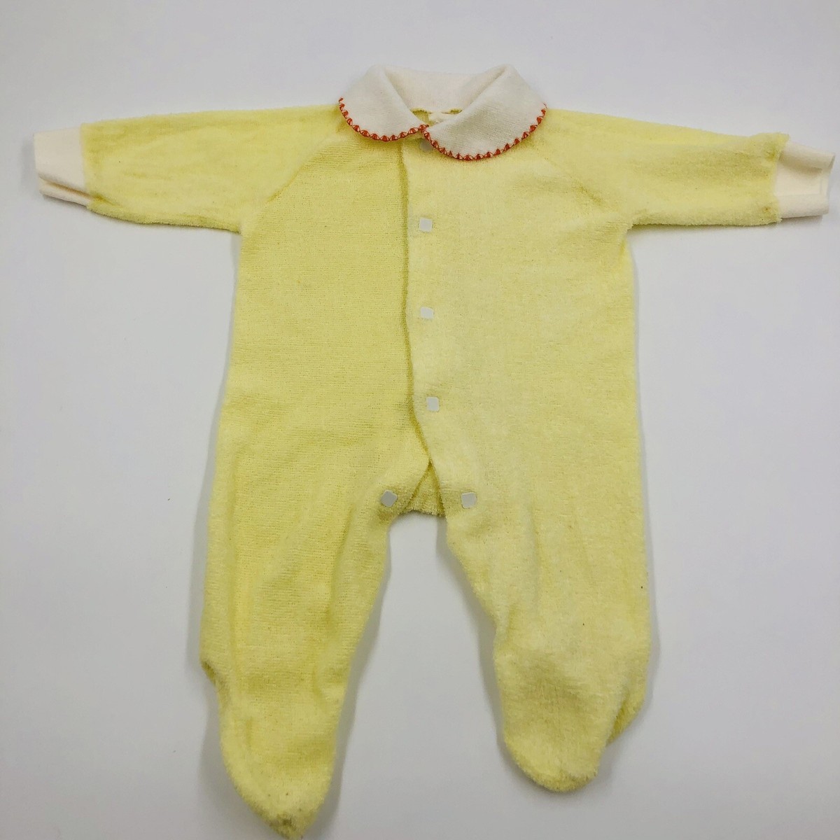 VTG Terry Cloth Yellow Footed Newborn Baby One Piece Sleeper USA