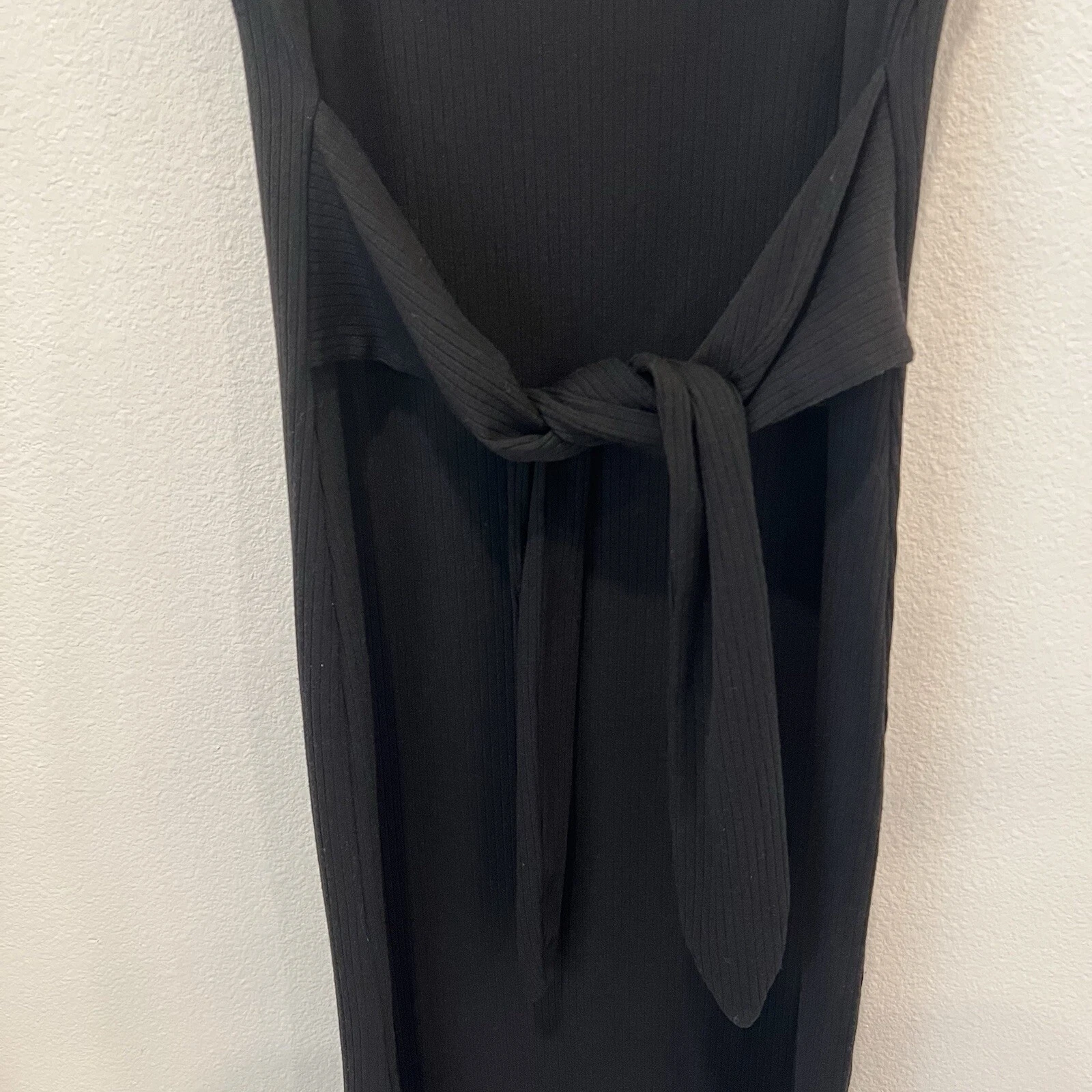 VETEMENTS SOPHIE RUE Ribbed Midi Tie Front Dress In Black Size L