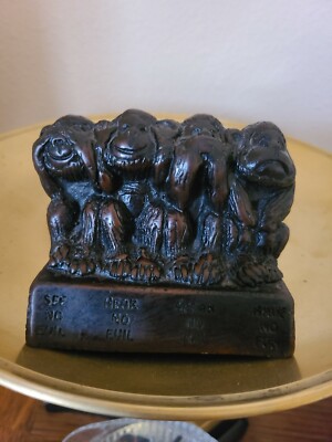 1976 Vtg Paula See Hear Speak No Evil Have No Fun Monkey Figurine Rare Dark W557