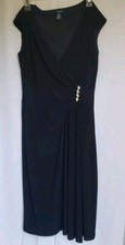 Chaps Black Dress Medium Jeweled Embellished Front Sleevless V-Neck Stretch 