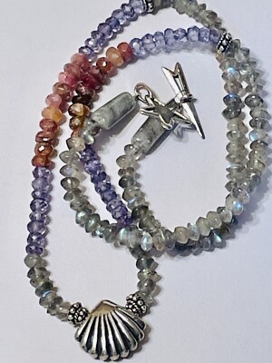 Sterling Silber Muschel Muschel Anhänger Halskette Labradorit Amethyst facettierte Perlen