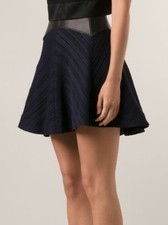 SZ 4 Rag  Bone Basha Black Leather Blue Jersey Flare Skirt 450 NWT