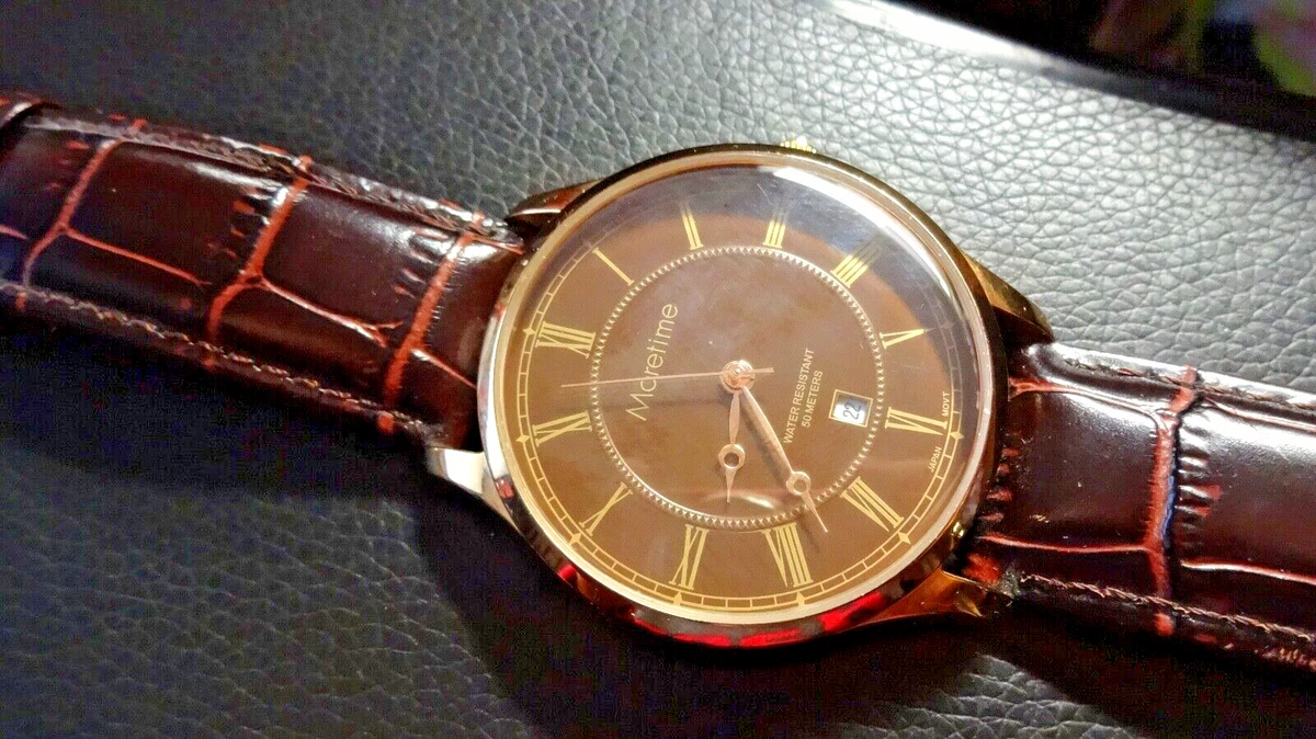 Moretime Quarz Uhr M8377 für Armumfang bis 22 cm rotbraun benötigt 