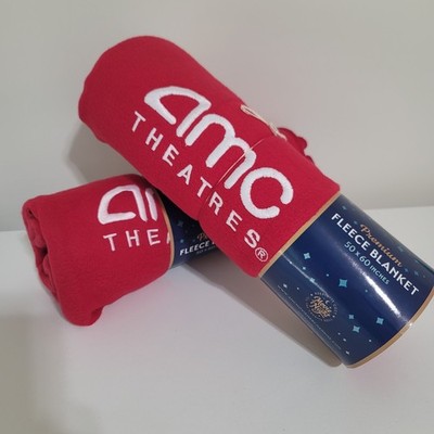 AMC THEATRES Embroidered Logo Movie Night Red Fleece Throw Blanket 50''x60'' NEW