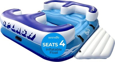 SereneLife Inflatable Floating Island - 4-Person Water Lounge Raft with Built-in