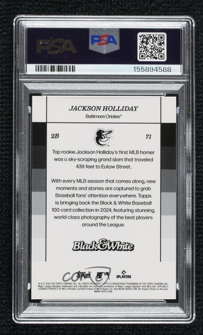 2024 Topps Black & White Yellow 66/75 Jackson Holliday PSA 10 GEM MT Rookie RC view 2