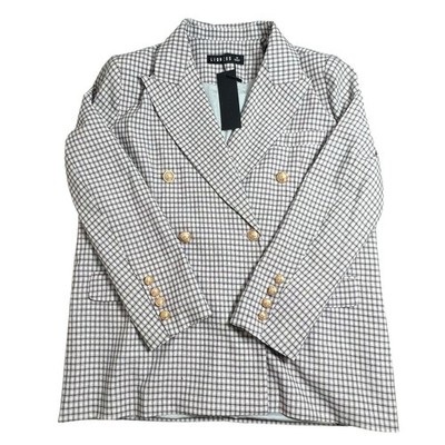 NWT Lioness Womens M Linen Blend Vintage Check Palermo Blazer Double Breast