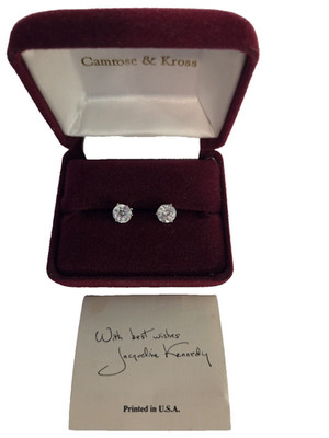 Jackie Kennedy Camrose & Kross Silver Tone Round Crystal Stud Earrings 1/4'' diam
