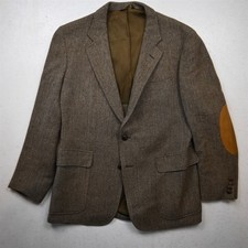 Vtg Mens 40S Brown 100 Wool Tweed Elbow Patches Blazer Suit Jacket Sport Coat