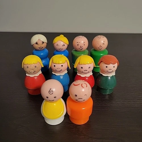 Vintage Lot Of 10 Wooden & Plastic Little People Figures Baby, Women, Kids, Guy