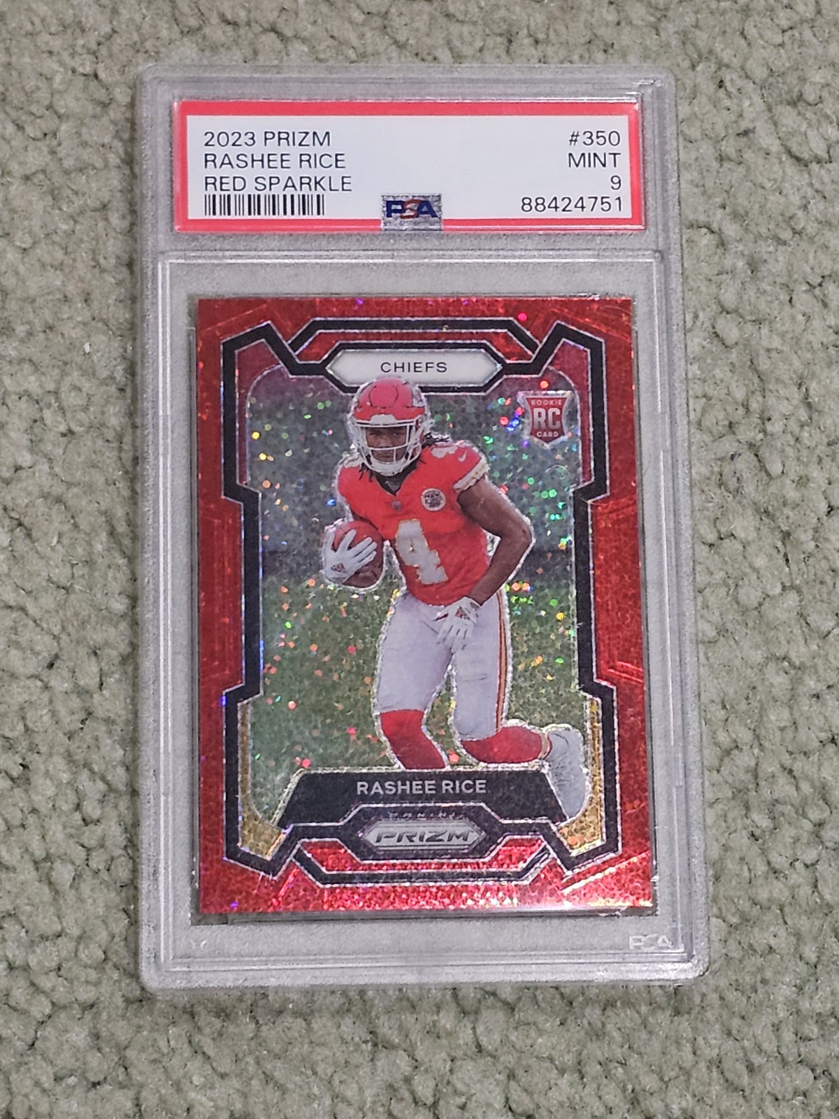2023 Panini Prizm Rashee Rice Red Sparkle Prizm Rookie #350 PSA 9 Chiefs