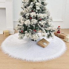 92 Inch Christmas Tree Skirt, Extra Large Thick Faux Fur, White Plush Velvet ...