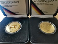 2 x 100 Euro Goldm&uuml;nze BRD - 2005 G FIFA und 2019 G Dom zu Speyer - 1/2 Unze