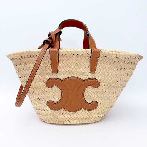CELINE Teen Classic Pannier Raffia Calfskin Basket Bag Handbag