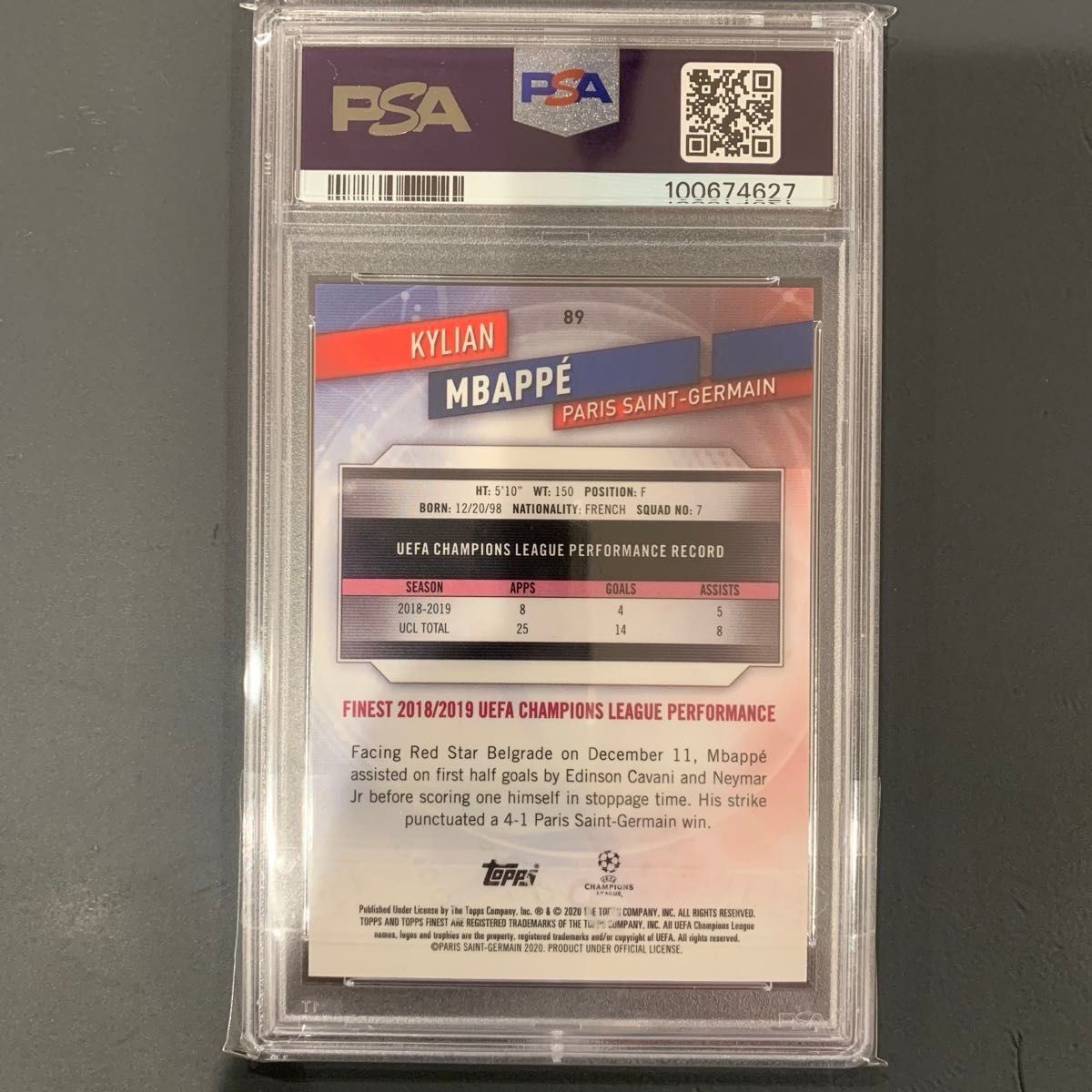 PSA10 GEM MINT 25枚限定 mbappe topps finest 2022-23 Topps Finest UCL PSG Kylian Mbappe Purple Shimmer
