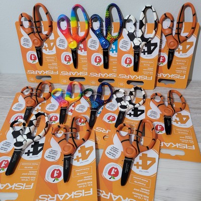13 Fiskars Kids 5'' Rainbow, Soccer, Basketball Scissors Safety-Edge Blade School