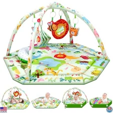 Animal-Themed Baby Play Mat - Tummy Time Gym with 6 Toys for Skills Development