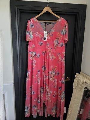 Scarlett & Jo Plus Tilly Floral Angel Sleeve Sweetheart Dress UK Size 26 RRP £85