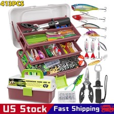 413PC 3Layers Fishing Tackle Box with Tackle Included Fishing Lures Kit Contains