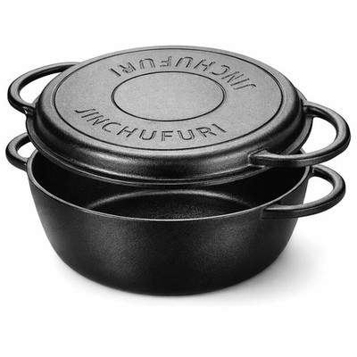 Cast Iron Dutch Oven With Skillet Lid - , 2-in-1 Pre-Seasoned Heavy Duty Cook...