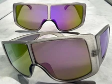 Modern Biker Retro Wrap Blinder Shield Rave DJ SUNGLASSES Gray Frame Purple Lens