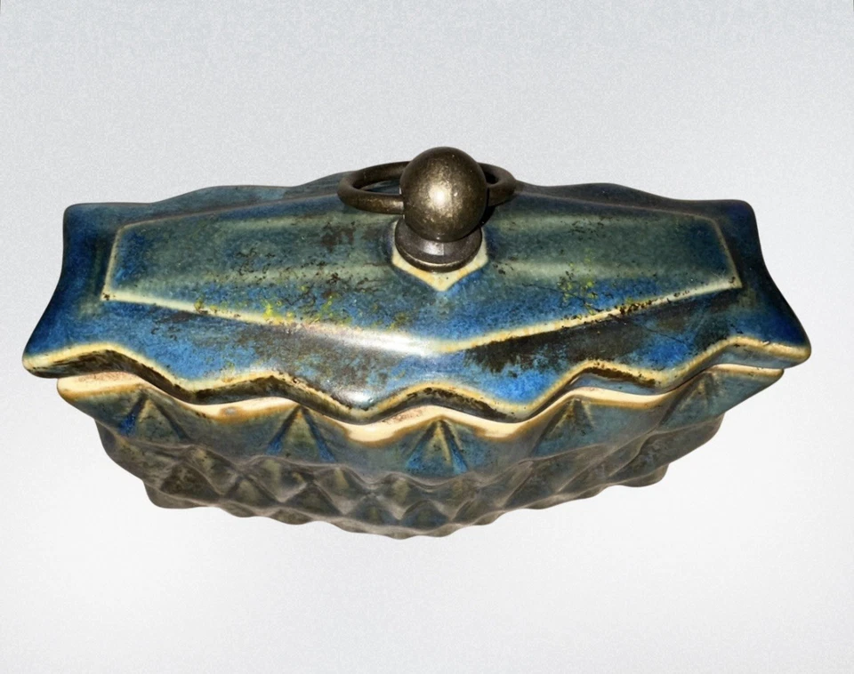 Uttermost Neelab Decorative Ceramic Iron Blue Caramel Lidded Boxes Set Of 2 - Image 4 of 4