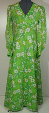 VTG 70's Maxi Dress Green Kaftan Floor Length Sheer BOHO Psychedelic Floral Mod