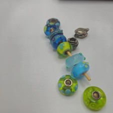 Authentic Trollbeads Green Blue Retired Lot Of 15 And Case