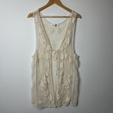 Longline Crochet Vest Cream Festival Hippie Cottage 90s 70s Boho Forest Fairy L