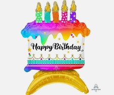 Anagram Happy Birthday Cake Air Filled Foil Balloon Decoration Centerpiece NEW