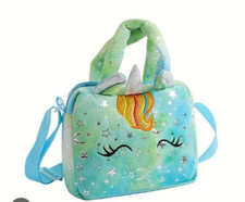 Girls Metallic Tie Dye Unicorn plush crossbody purse bag 8  x 6  multicolored