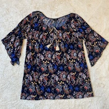 NAIF Womens Dress Off Shoulder 3/4 OPEN BELL SLEEVE NAVY MULTI COLOR PAISLEY 3X