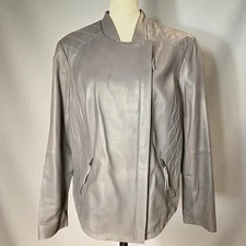 VTG Preston & York Women’s Quilted Gray Lambskin Leather Asymmetrical Jacket XL