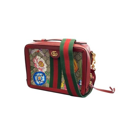 GUCCI Ophidia Flora GG Supreme Shoulder Bag 550622 Red Zip Around Bag Authentic
