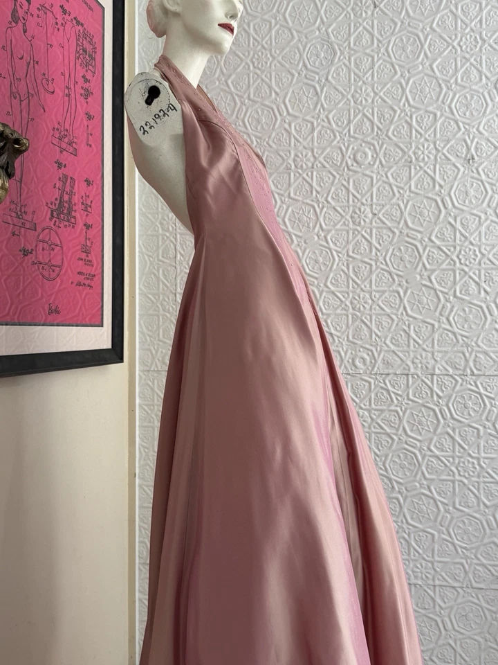 Jessica Mcclintock Millennial Pink Y2K Gown-Halter-Irridescent-Prom Dress-Fancy Foto 3 de 4