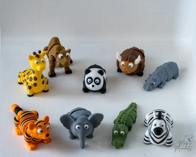MAGIC MOMENTS 3D FARM 3D Printed Animal Figurines - Safari Jungle Zoo Set | Tiger Panda Zebra Elephant
