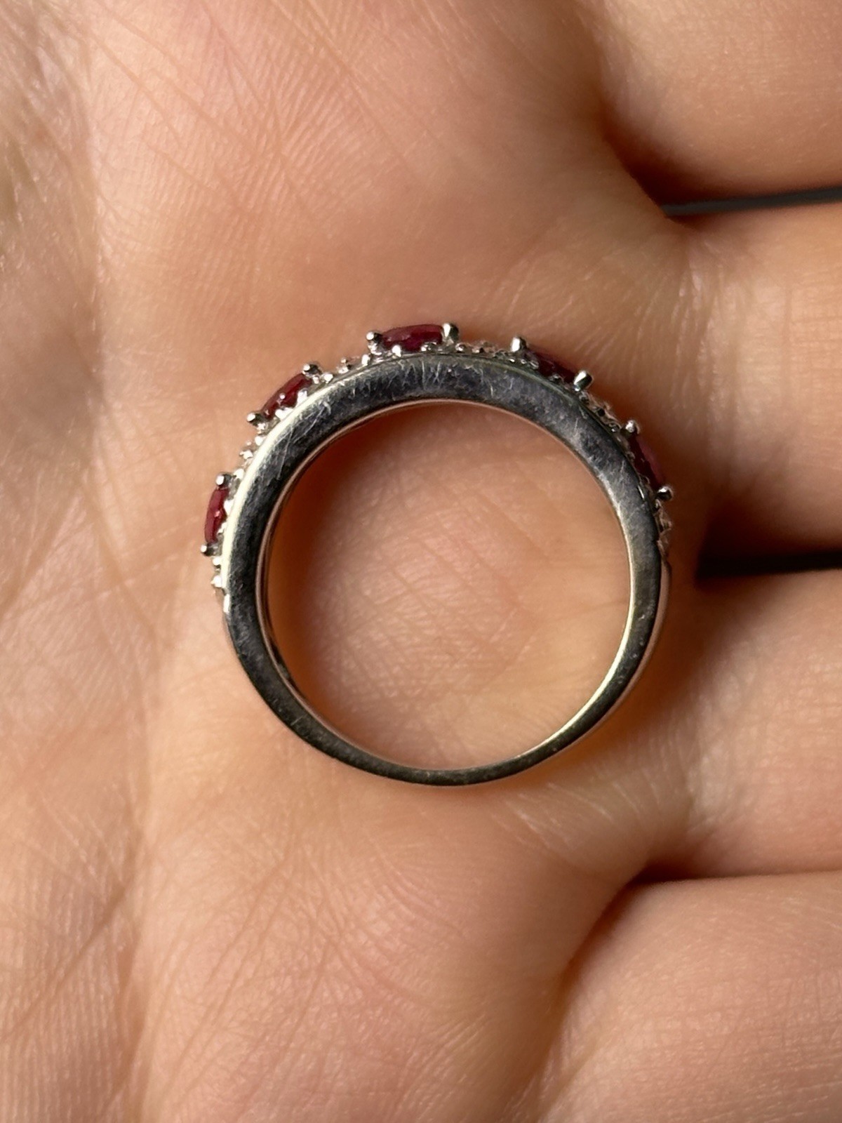 Solid 18K White Gold Ring & Ruby & Natural Diamon… - image 4