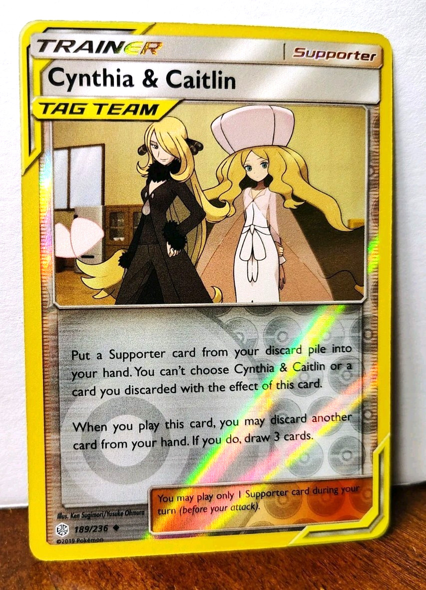 POKEMON CYNTHIA & CAITLIN 189/236 REVERSE HOLO COSMIC ECLIPSE TAG TEAM LP