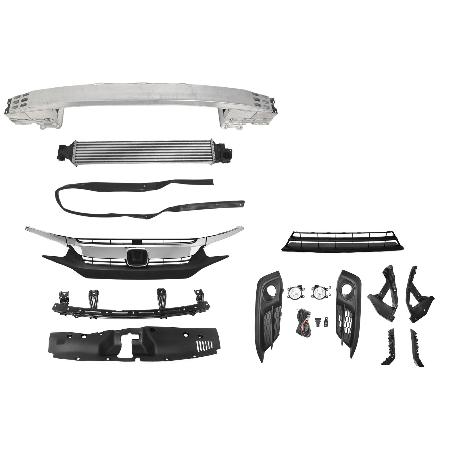 For CIVIC 2016-18 Front Grilles/Fog Lights/Bumper Reinforcement/Intercooler Kit