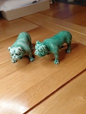 Two 1930's Vintage /antique , Ceramic  Green British Bulldogs.As Found.