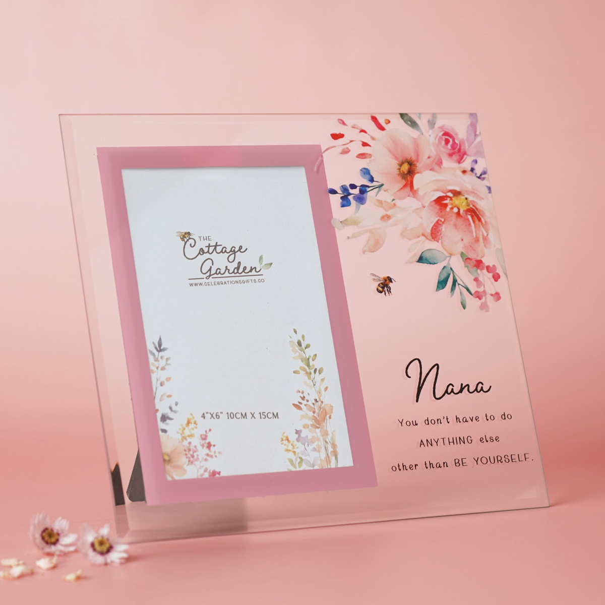 Glass Photo Frame for Nana with Wording and Floral Design 4'x6' Picture - Image 3