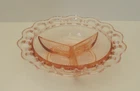 Anchor Hocking OLD COLONY Lace Edge Pink Divided Relish Bowl Depression Glass