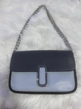 Marc Jacobs The Bi-Color J Marc Shoulder Bag Grey Dark Blue Silver Leather