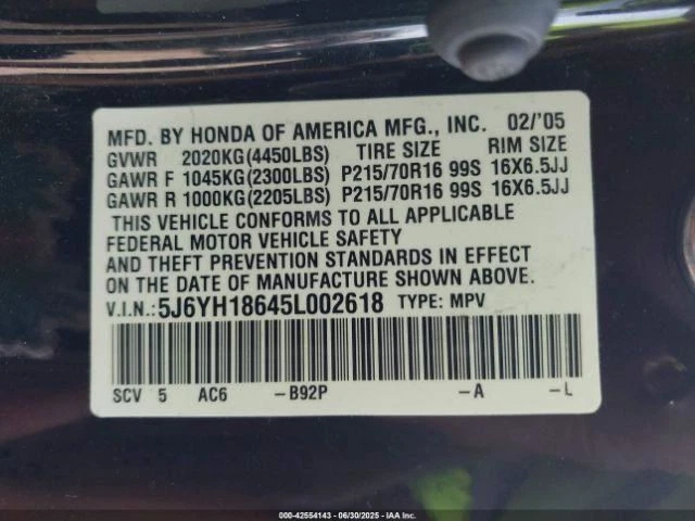 2005 Honda Element Used Upper Hatch Gate 0S1 Black Local Pickup Only - Image 4 of 4