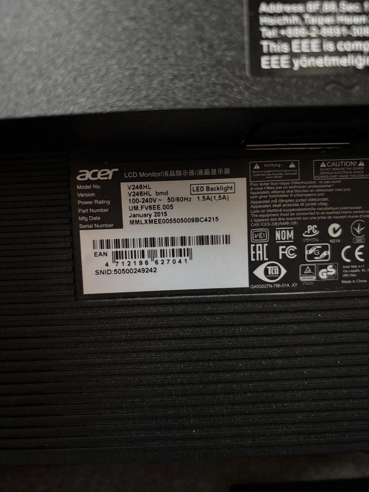 Monitor Bildschirm 24" Acer V246HL LED Hintergrundbeleuchtung Full-HD 60Hz - Bild 3 von 4