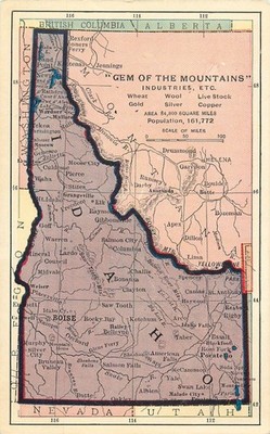 Map Postcard United States Idaho Gem Of The Mountains Live Stock Gold Silver