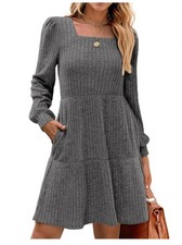 NEW Women’s Soft Grey Long Sleeve Sweater Dress With Pockets Size XL