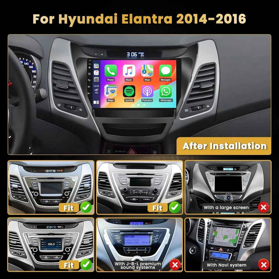 For Hyundai Elantra 2014-2016 Android 13 Car Stereo Apple CarPlay GPS NAVI Radio Foto 3 de 4