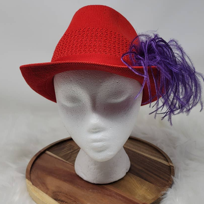 Something Special Red Hat Ladies Fedora Hat Red/Purple Accent Something Special Red Society Hat 100% Wool Felt Wide Brim  main image 3